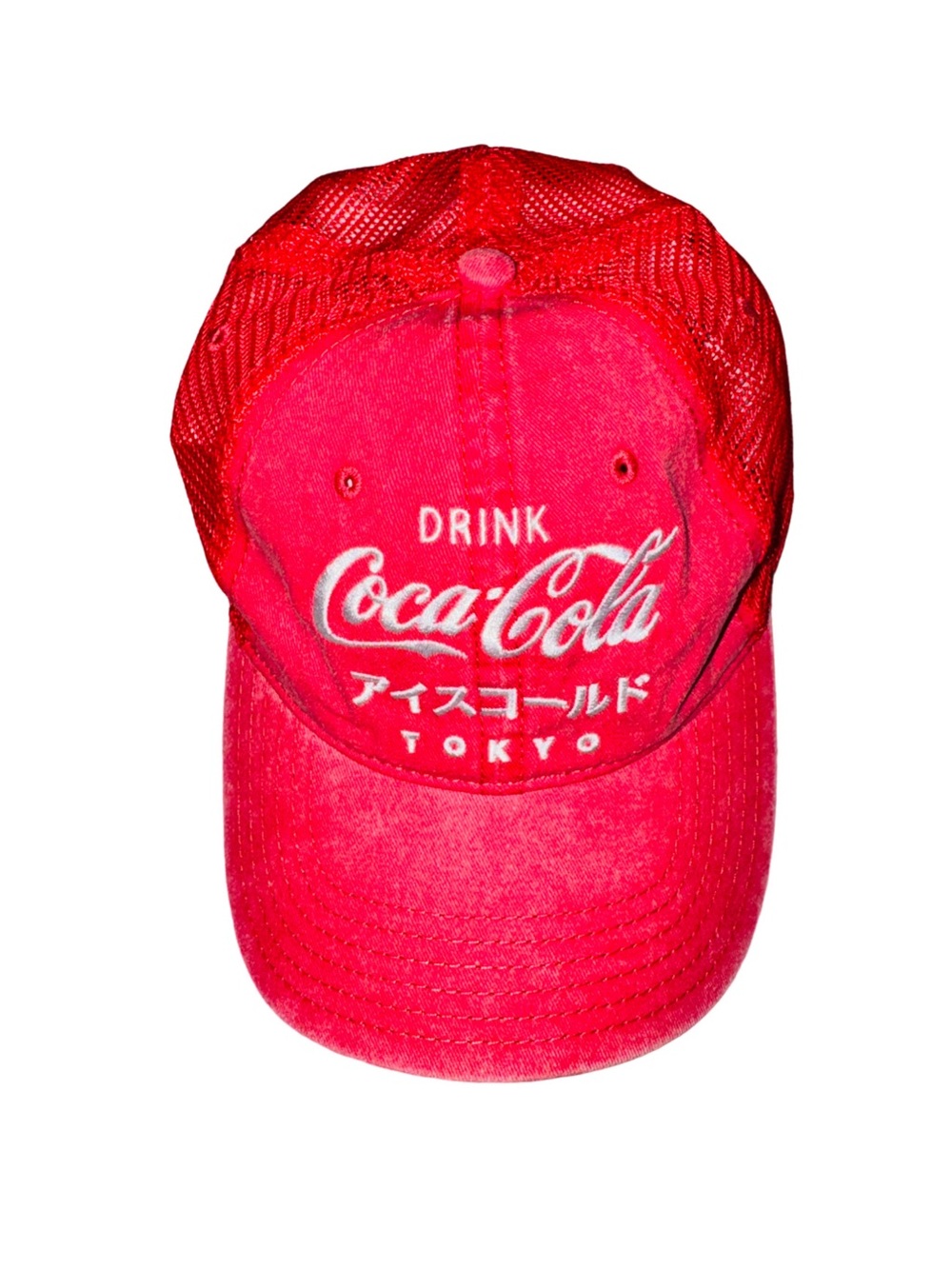 Coca-Cola Tokyo Red Mesh Trucker Hat Adjustable Strapback Japanese Script Cap